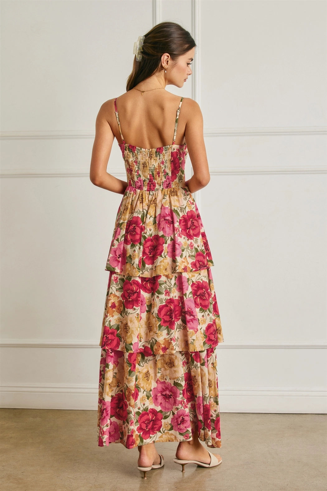 Rosalie Corset Floral Tiered Maxi Dress - Pink Multi
