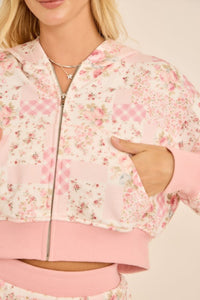 Juliette Floral Patchwork Cropped Hoodie - Pink Multi - SALE