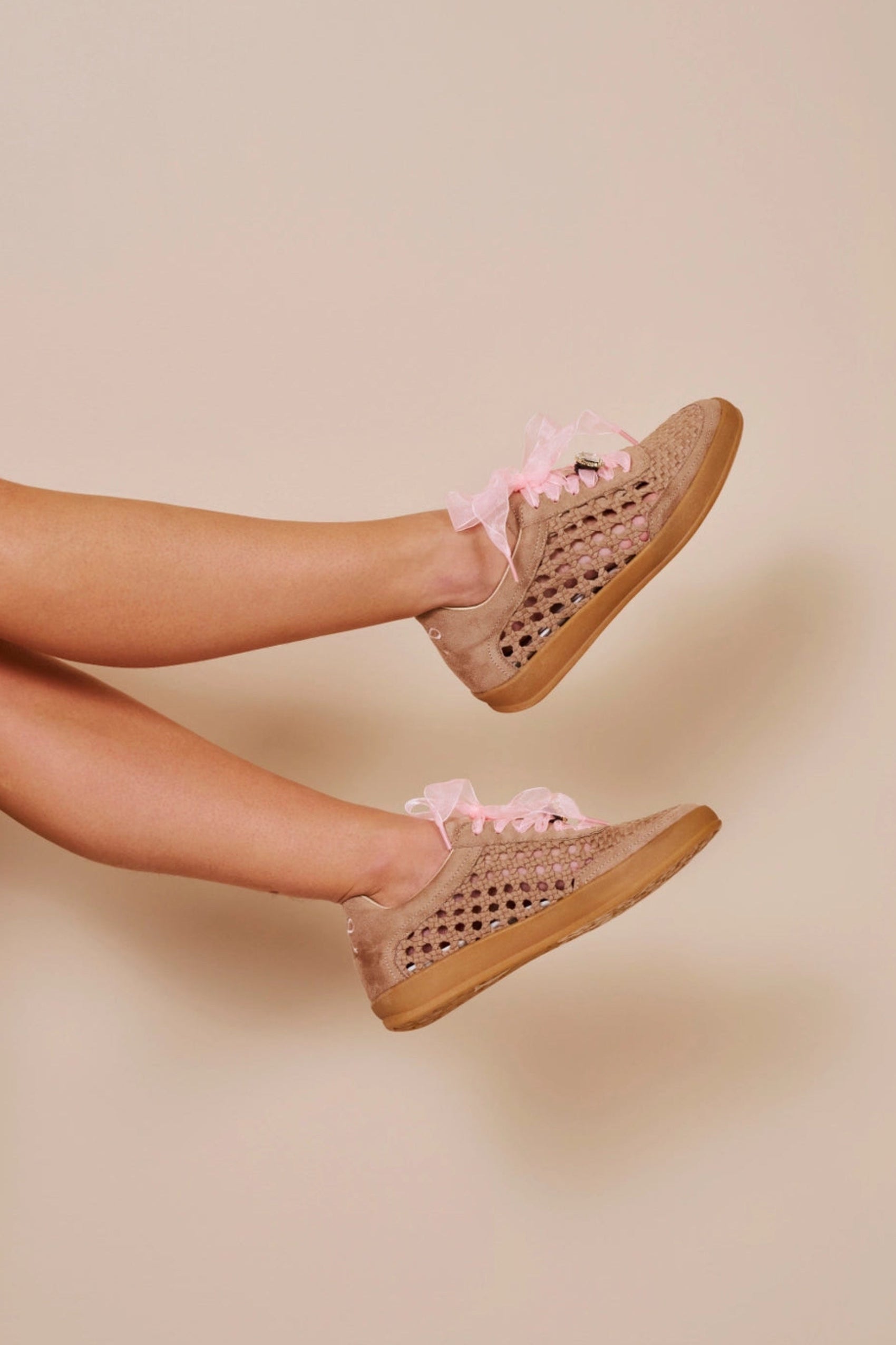 Giselle Woven Lace Up Sneakers - Dark Beige