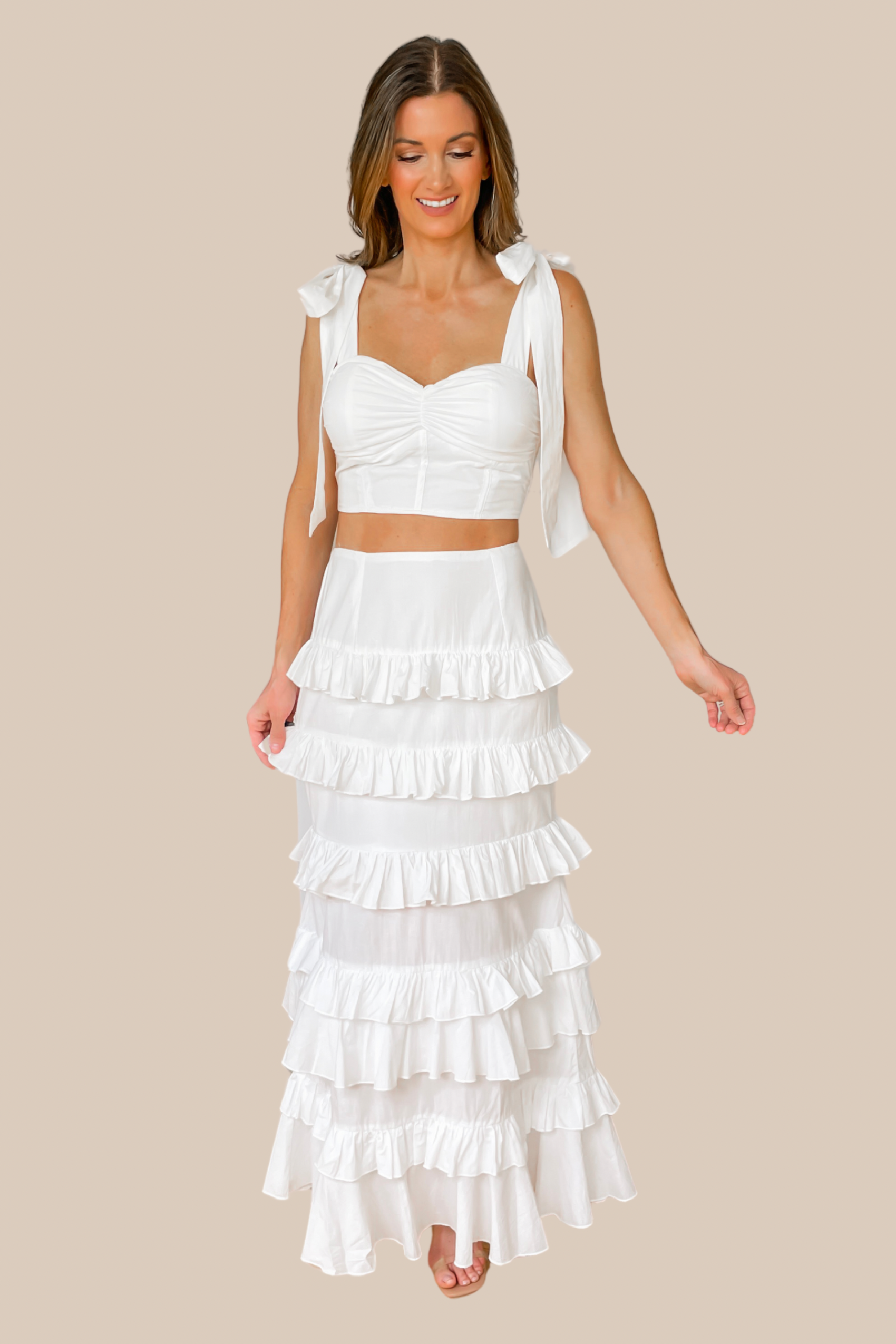 PREORDER - Mila Ruffle Two Piece Skirt Set - White - exclusive restock! (LARGE SHIPS ASAP, SMALL & Medium SHIPS BY 6/24) Medium PREORDER - Mila Ruffle Two Piece Skirt Set - White - exclusive restock! (LARGE SHIPS ASAP, SMALL & Medium SHIPS BY 6/24) Medium