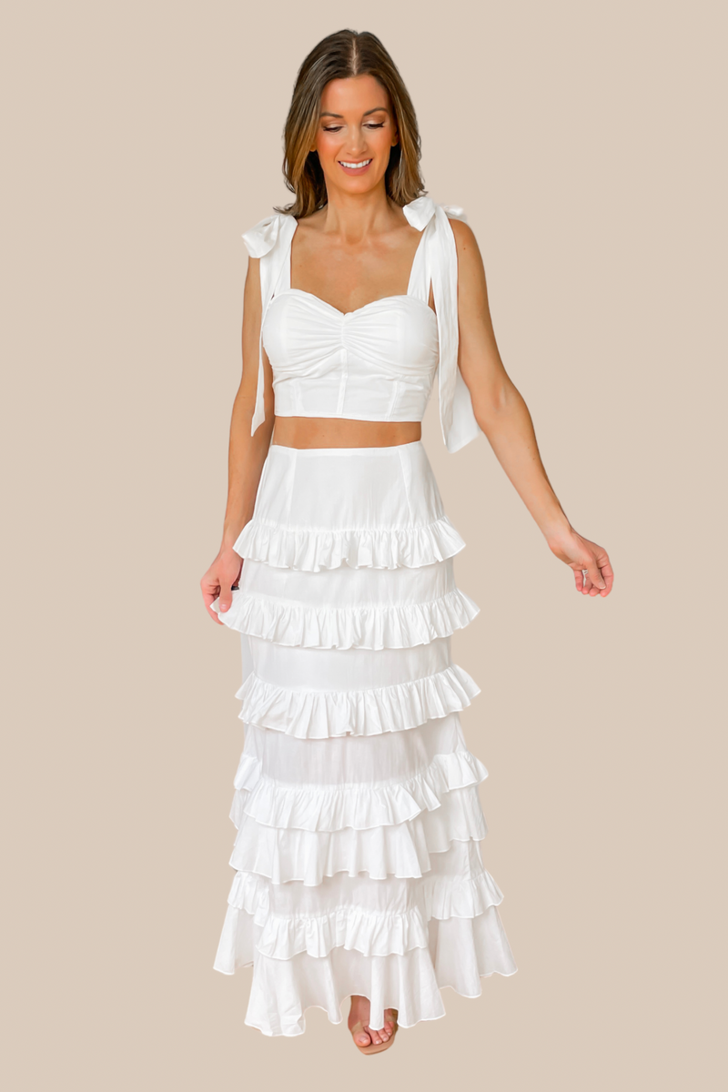 Mila Ruffle Two Piece Skirt Set - White