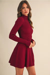 Noelle Long Sleeve Fit and Flare Mini Dress - Burgundy