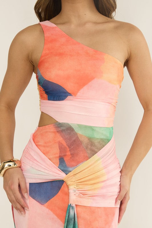 Sunset Mirage One Shoulder Maxi Dress - Multi