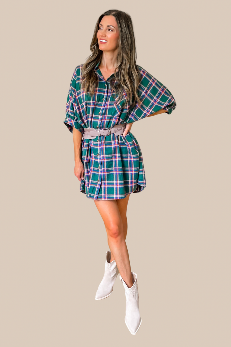 plaid dress with shirt Share Your Story Green Plaid Shirt Dress, Medium - The Mint Julep Boutique