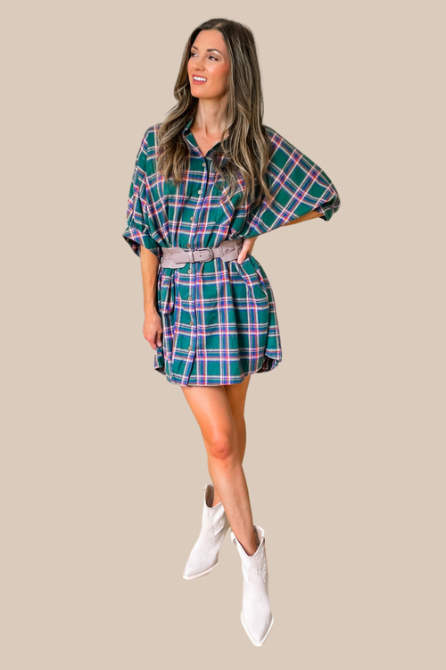 Back To My Roots Plaid Flannel Shirt Dress - SALE