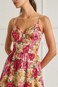 Rosalie Corset Floral Tiered Maxi Dress - Pink Multi