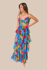 Garden Party Blue Floral Tiered Maxi Dress