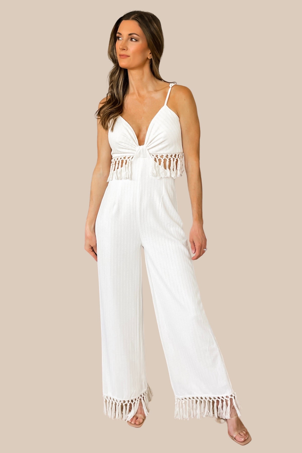 White Tassel Tassel Fringe Playsuit White Tassel Jumpsuit