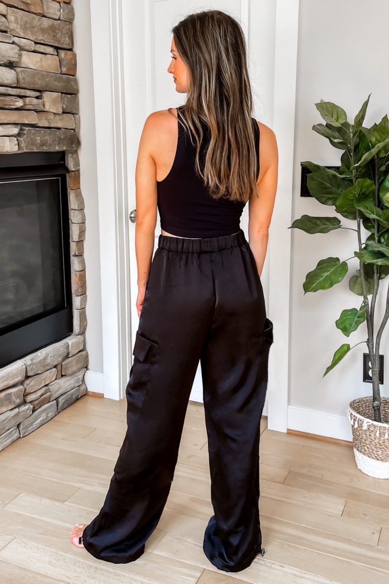 Black satin cargo sales pants