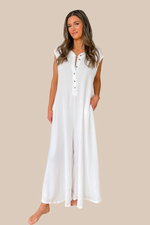 Catalina Wide Leg Textured Knit Jumpsuit - Off White