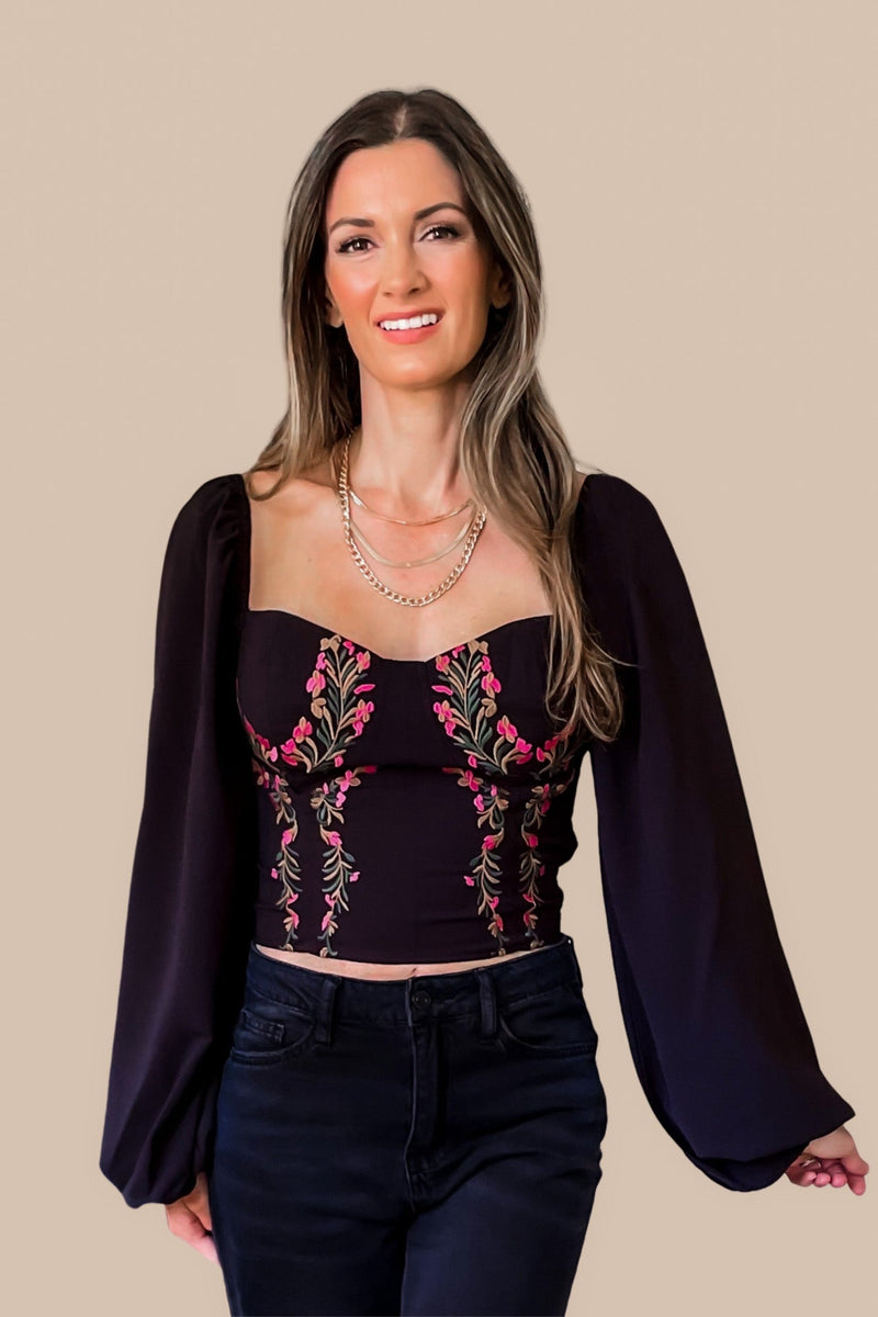 Whirlwind Romance Embroidered Top - Black