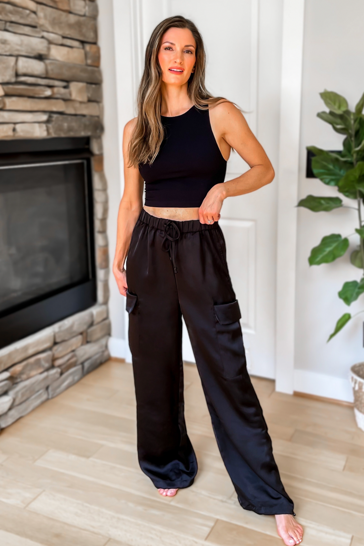 Just For You Satin Cargo Pants - Black - SALE – Ivy & Olive Boutique
