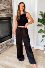 Just For You Satin Cargo Pants - Black