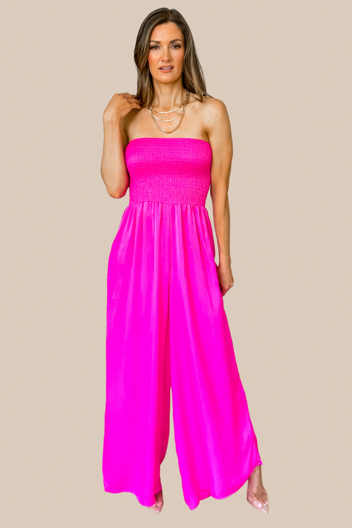 Callie Neon Fuchsia Wide Leg Jumpsuit Large