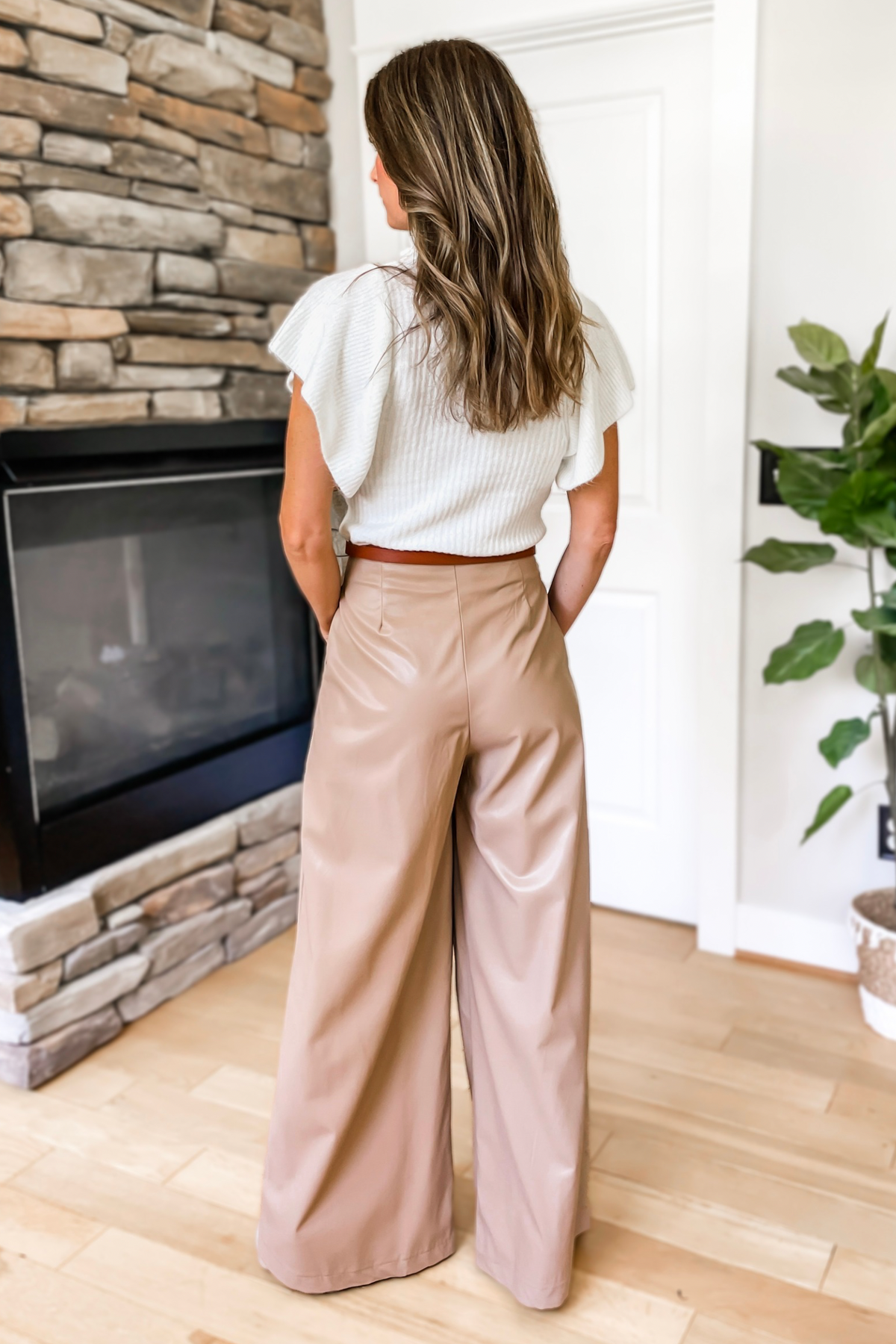 Before Long Faux Leather Pleated Wide Leg Pants Latte – Ivy