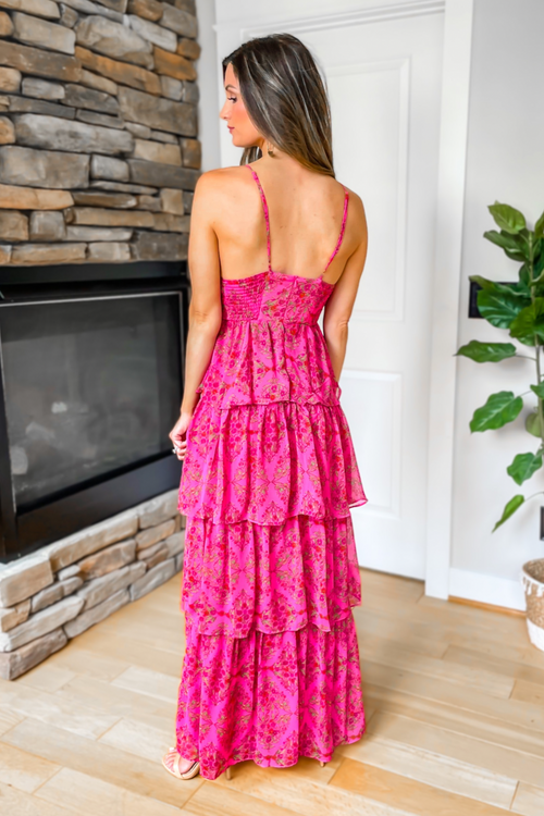 Statement Maker Pink Floral Tiered Maxi Dress