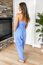 On The Move Strapless Jogger Jumpsuit - Blue