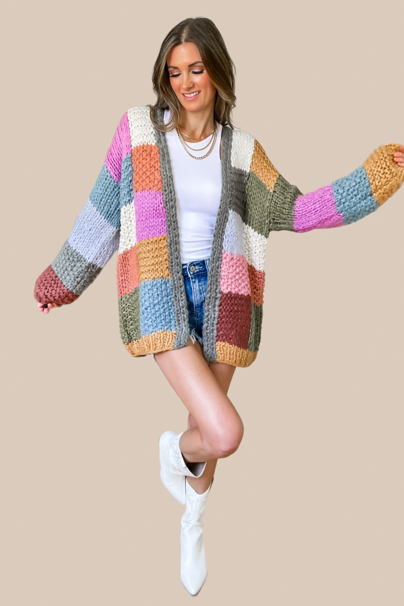 Cozy Mornings Colorblock Crochet Cardigan