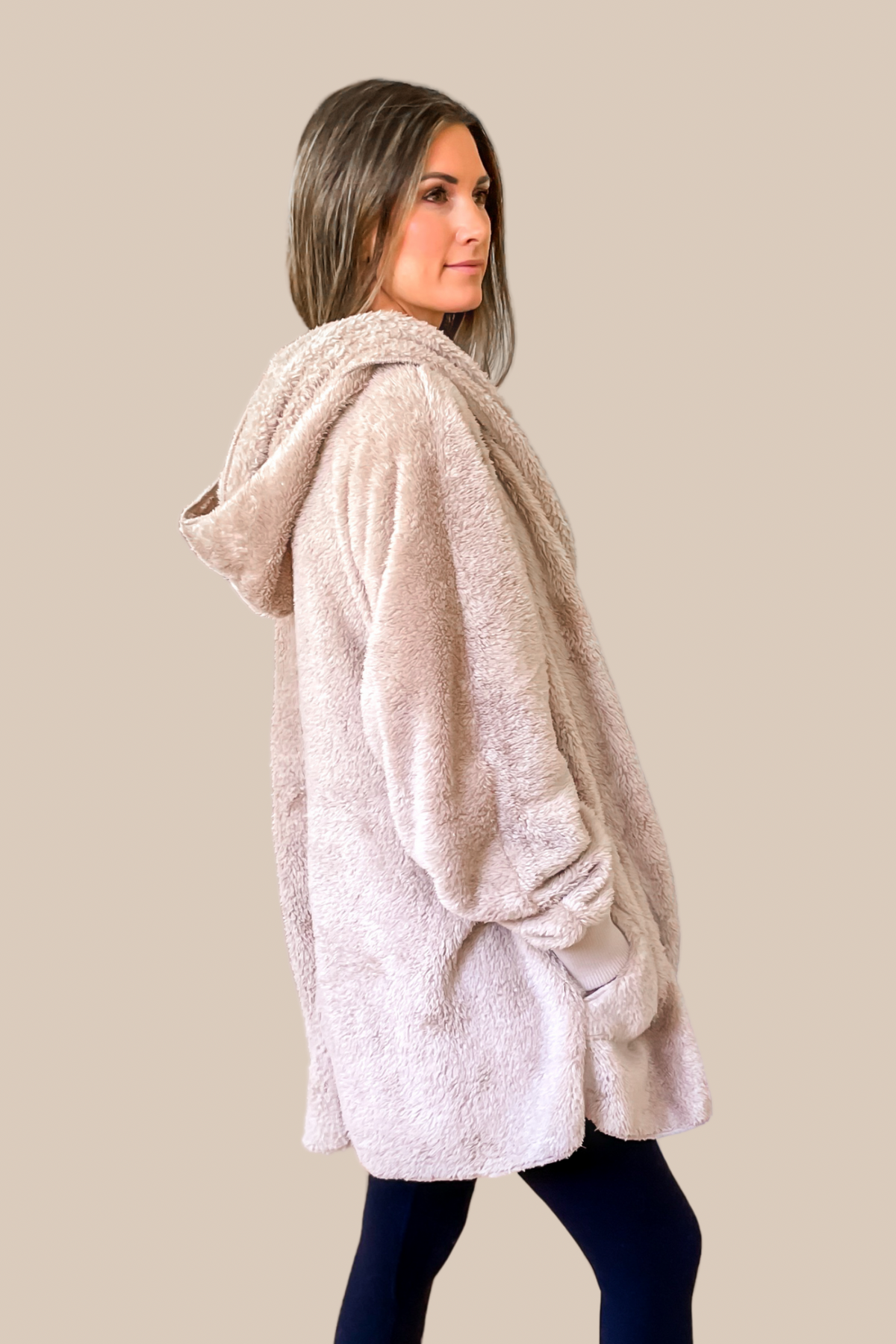 Hem Thread Feeling Cozy Hooded Cardigan Taupe