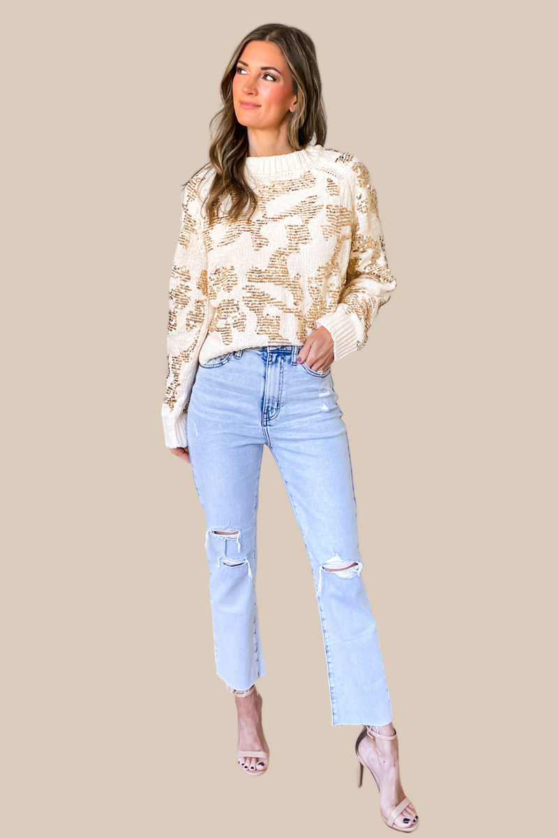 Touch Of Sparkle Ivory and Gold Sequin Sweater