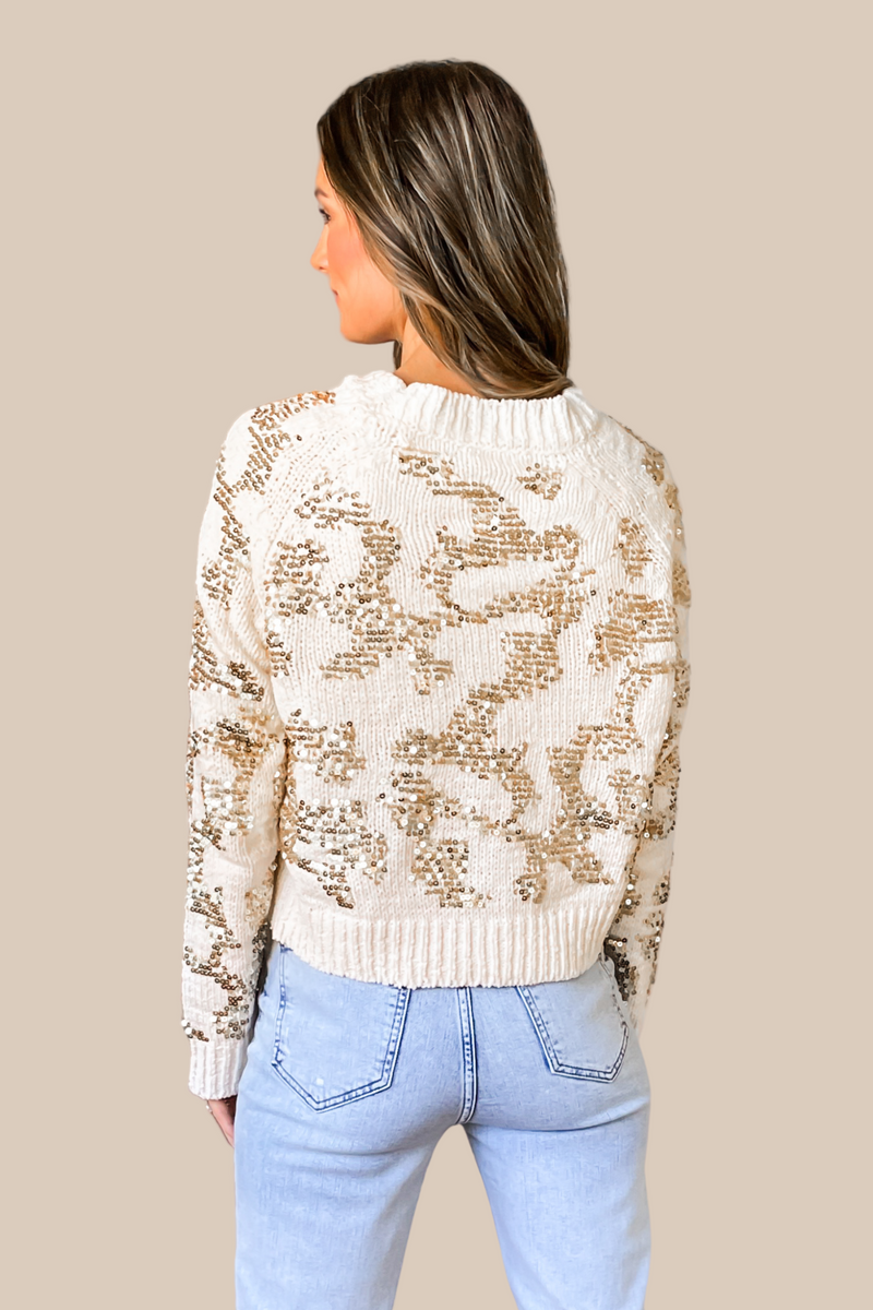 Touch Of Sparkle Ivory and Gold Sequin Sweater