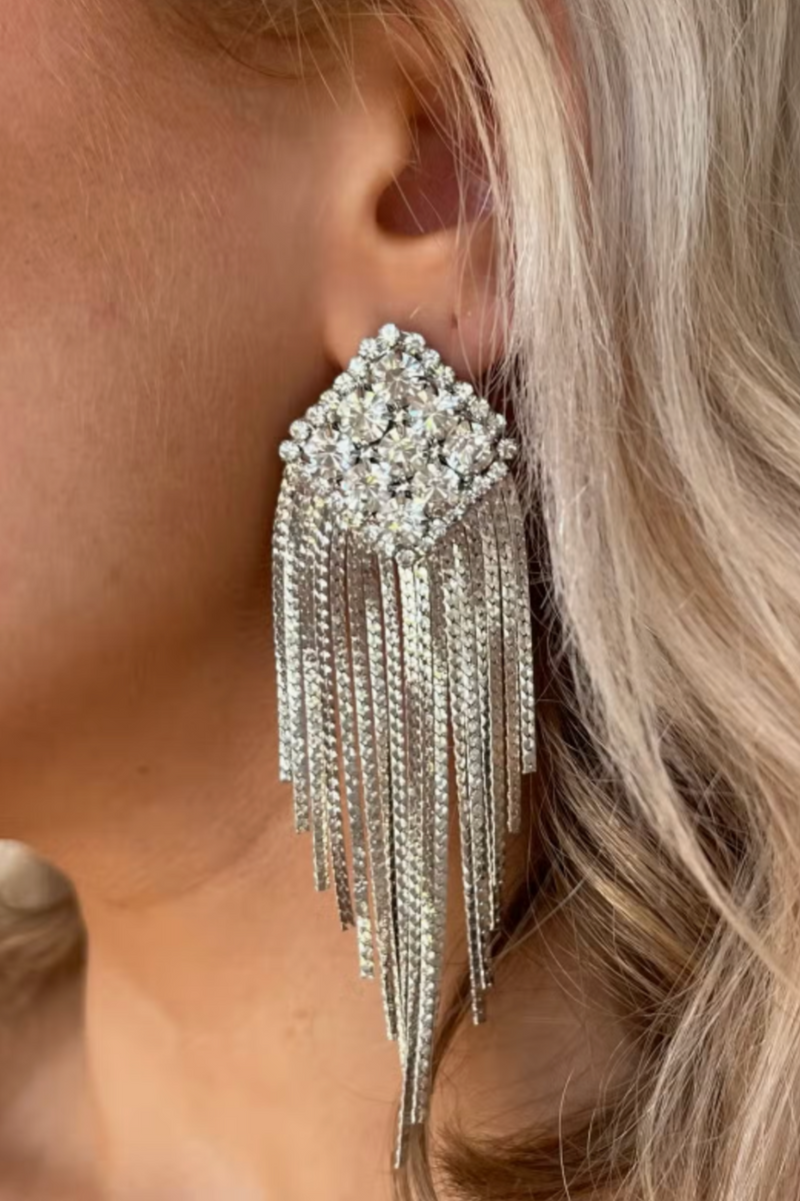 Sophia Diamond Tassel Drop Earrings - Silver - FINAL SALE