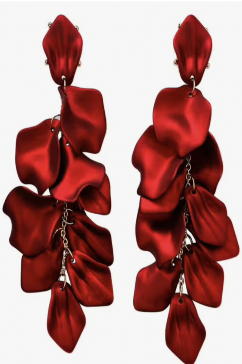 Satin Tiered Red Petal Drop Earrings - FINAL SALE
