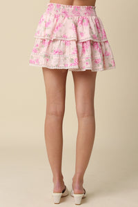 Pretty In Pink Floral Tiered Ruffle Mini Skirt