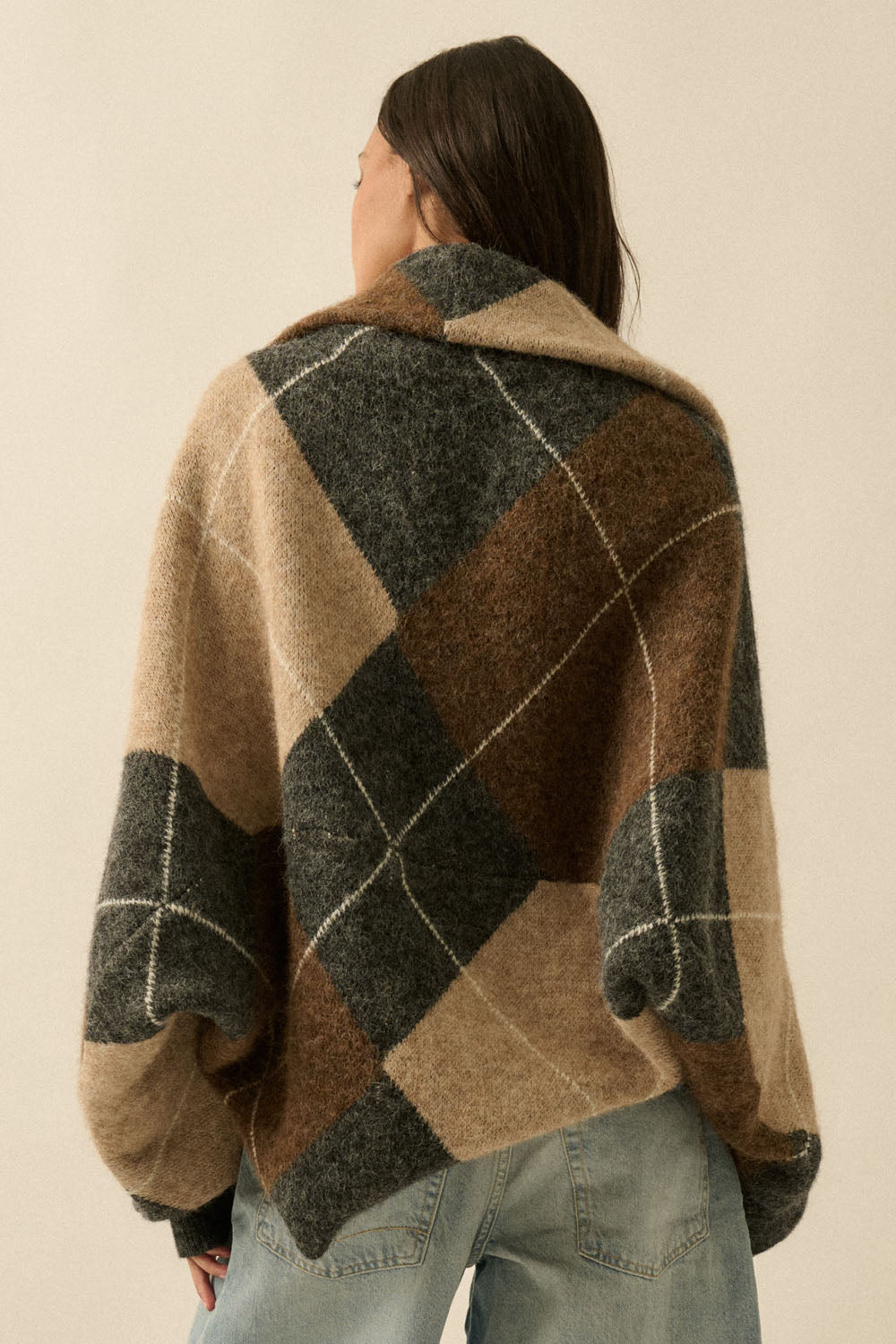 Della Argyle Knit Cardigan - Charcoal