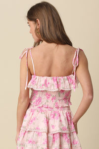 Pretty In Pink Floral Tiered Ruffle Mini Skirt
