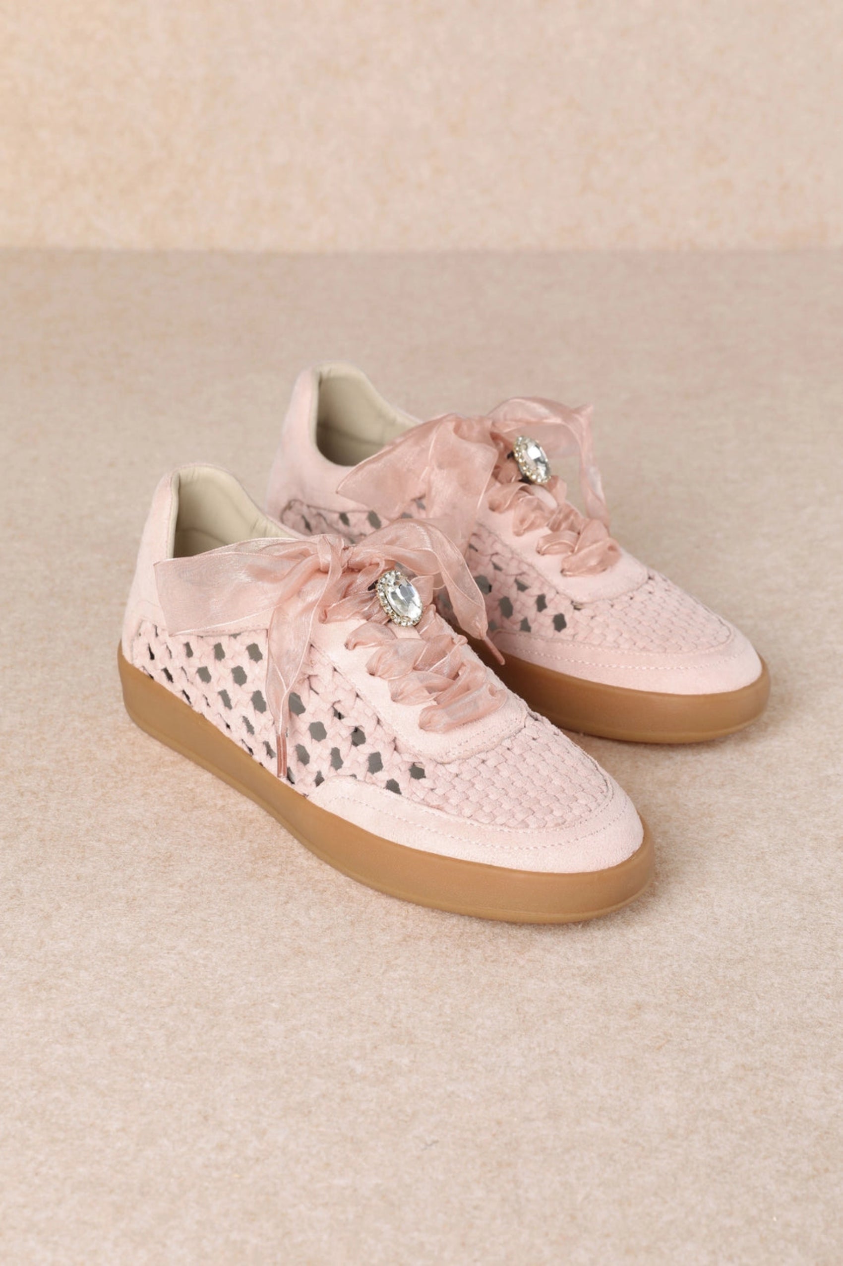 Giselle Woven Lace Up Sneakers - Dark Beige