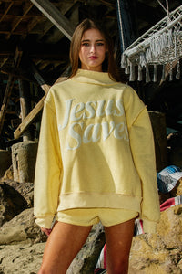 Jesus Saves Mock Neck Sweatshirt - Yellow