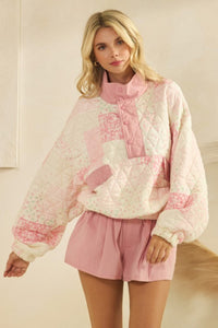 Quilted Floral Pullover - Pink Multi