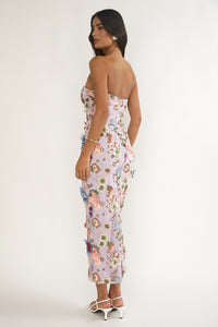 Enchanted Petals Floral Applique Midi Dress - Lilac