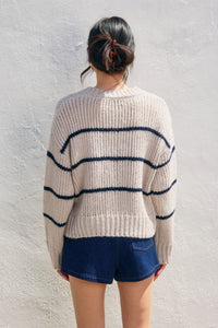 Millie Striped Button Down Cardigan – Grey and Blue