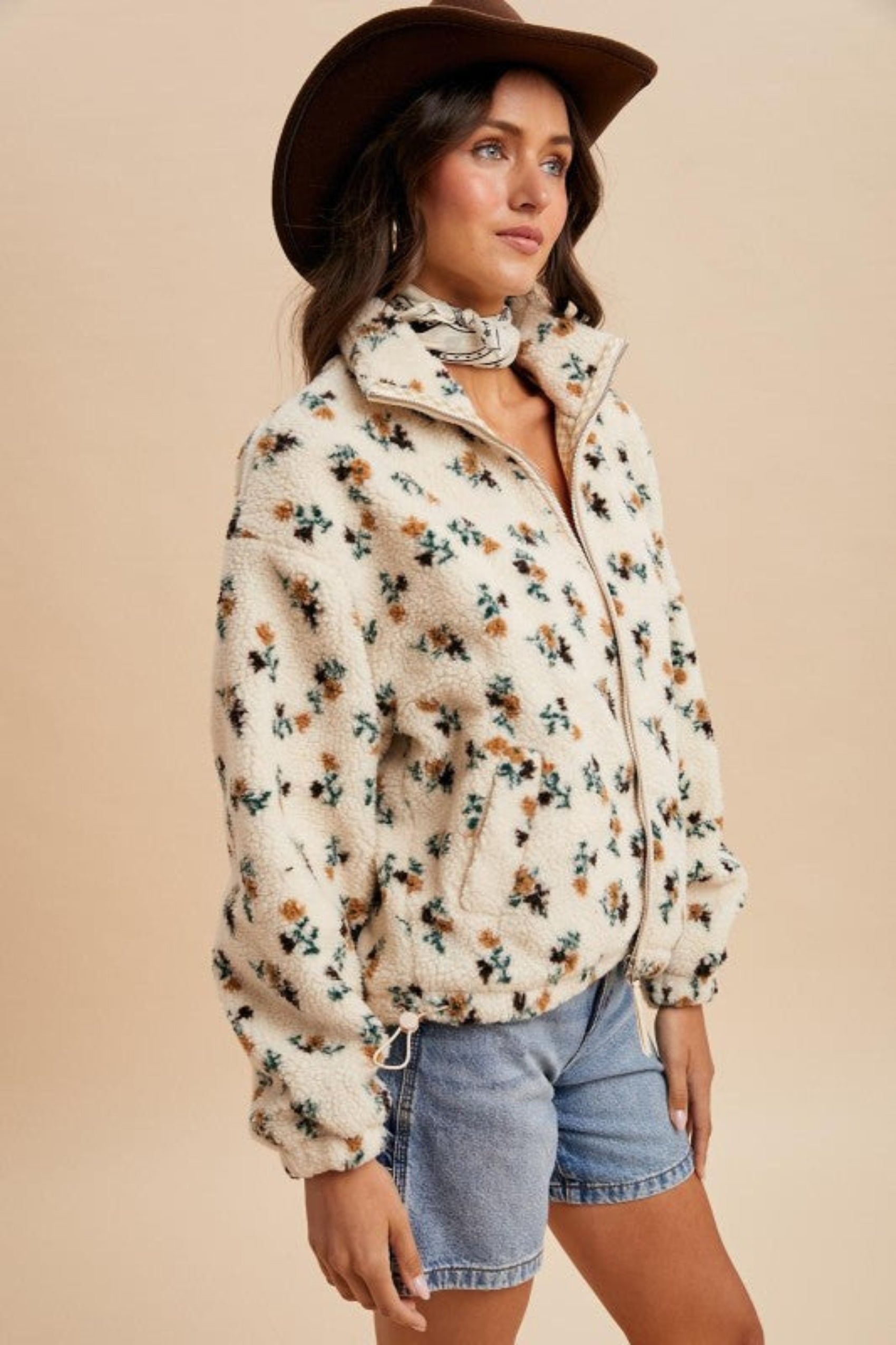 Meadow Mornings Floral Sherpa Jacket - Vintage Cream