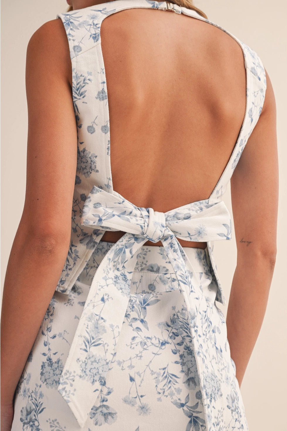 All About You Floral Open Back Top and Skirt Set - Blue and White