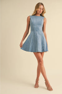Mia Denim Open Back A-Line Mini Dress