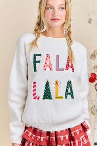 Fa La La La Embroidered Sweater - White