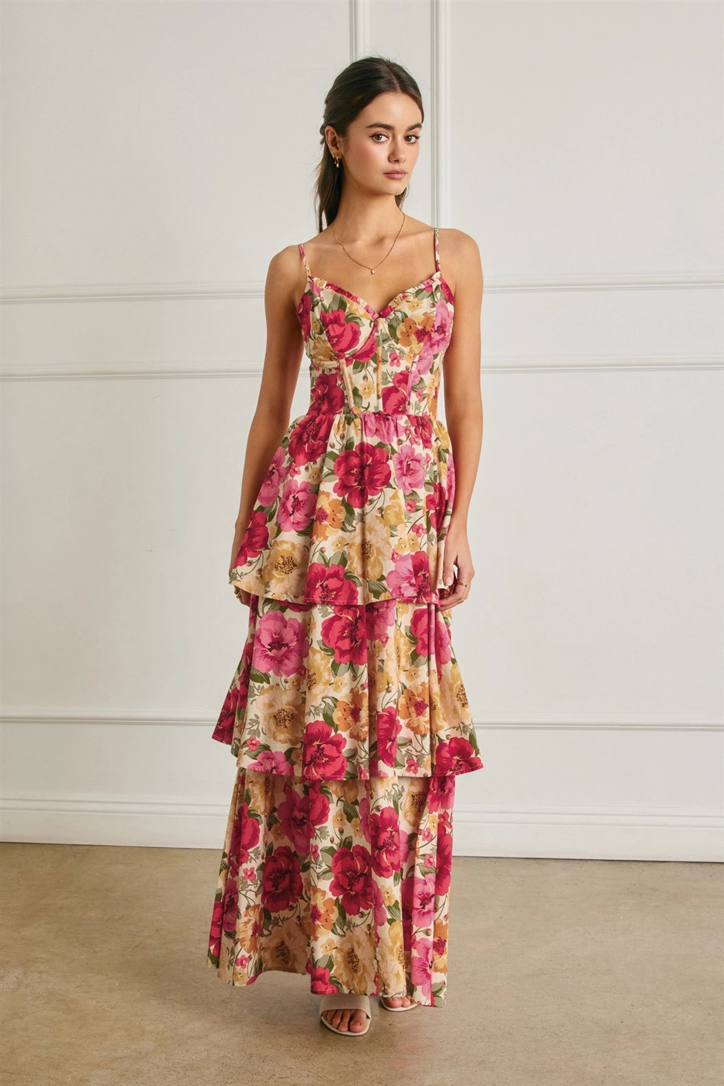 Rosalie Corset Floral Tiered Maxi Dress