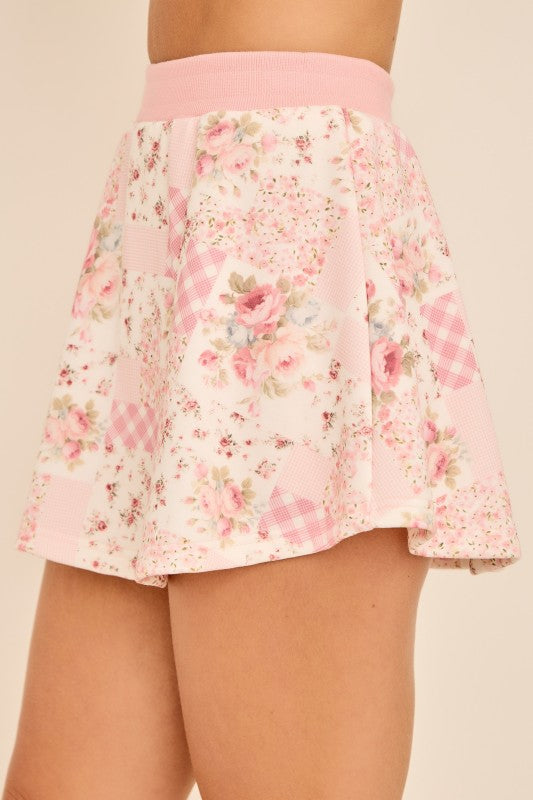 Juliette Floral Patchwork Skort - Pink Multi