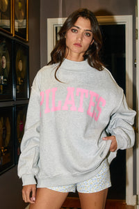 Pilates and Yoga Reversible Mock Neck Sweatshirt - Grey and Pink