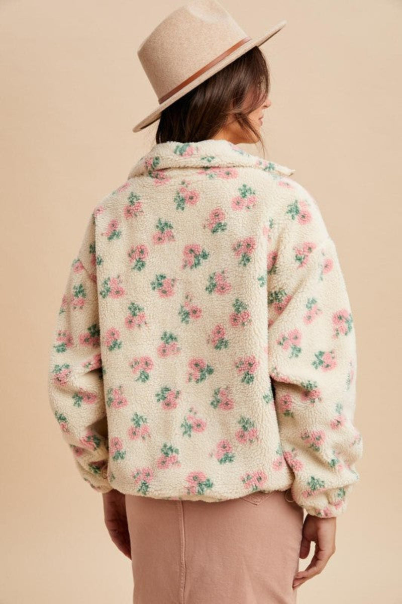 Meadow Mornings Floral Sherpa Jacket - English Rose