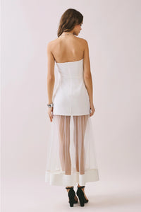Emilia White Strapless Maxi Dress with Contrast Tulle Skirt