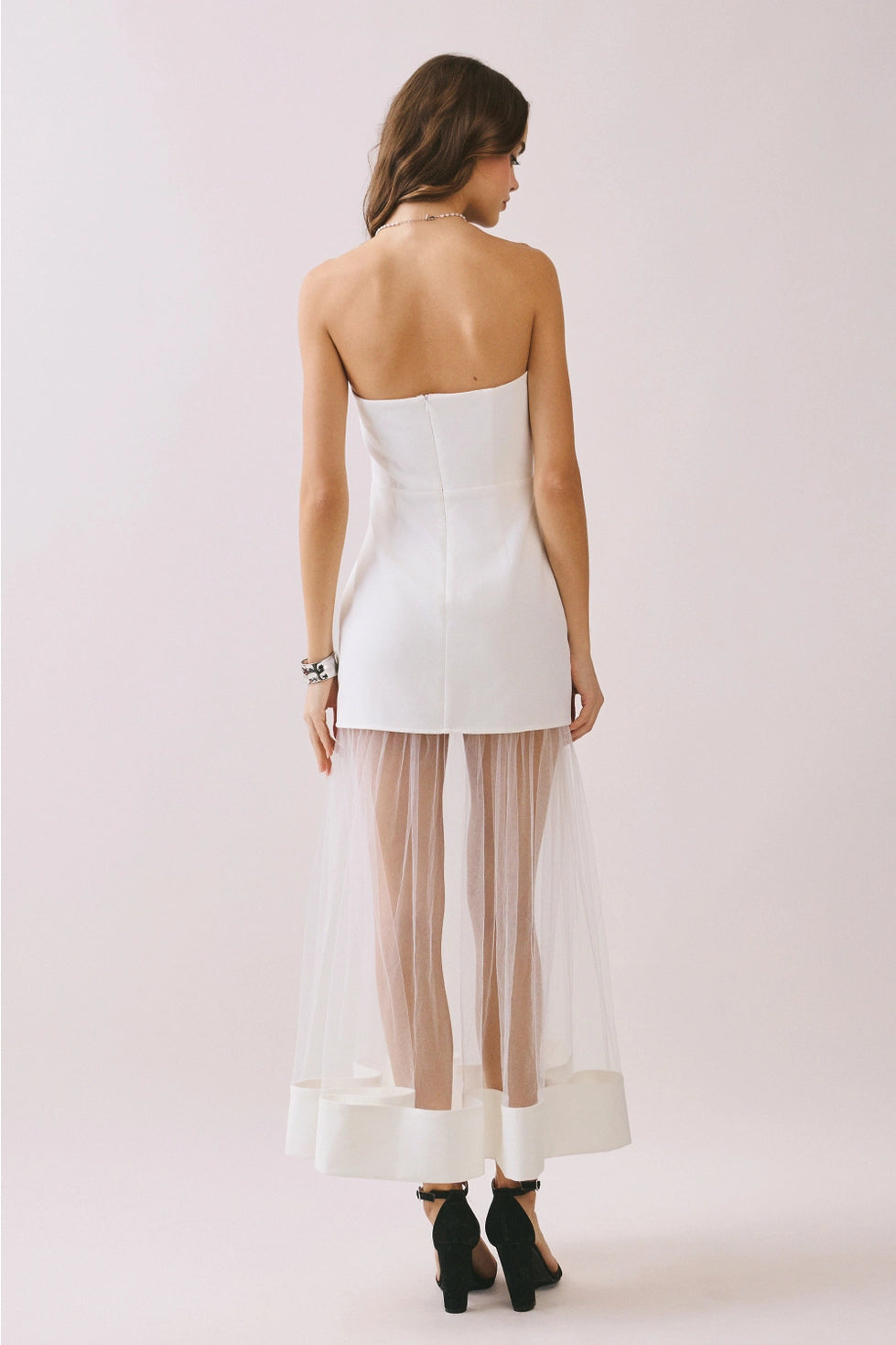 Emilia White Strapless Maxi Dress with Contrast Tulle Skirt