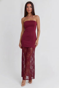 Veda Strapless Lace Maxi Dress - Burgundy