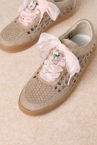 Giselle Woven Lace Up Sneakers - Dark Beige