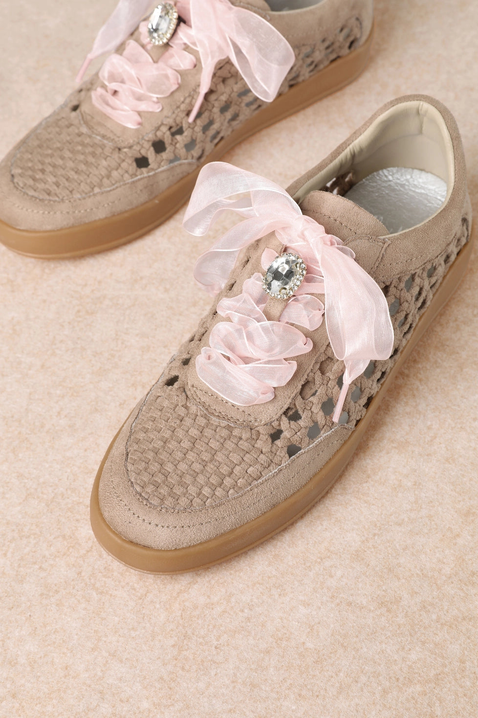 Giselle Woven Lace Up Sneakers - Dark Beige