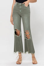 Happy Place 90's Crop Flare Jeans - Army Green - SALE