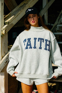 Faith Embroidered Polka Dot Mock Neck Sweatshirt - restock!